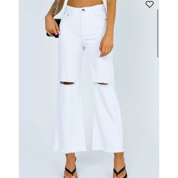Princess Polly Cece Hammer Wide Leg Knee Rip white Jeans - Picture 3 of 12